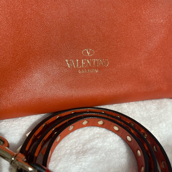 Valentino Vitello Orange Rockstud Double Handle Tote Orange Shoulder Bag - Picture 5 of 10